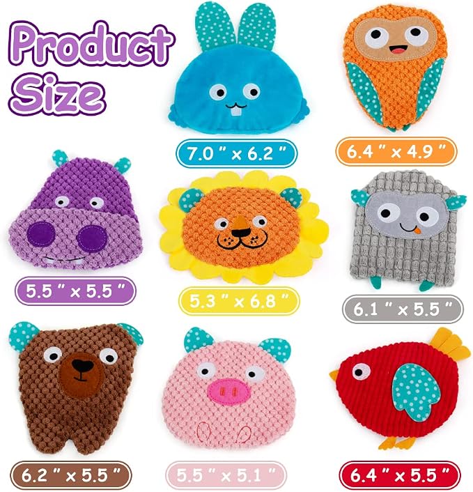 No Stuffing Dog Toys -8 Pack Squeaky Dog Crinkle Toys for Small Medium Dogs | Interactive Durable Plush Dog Toys,Cute Textured Animals Stuffless Pet Squeaky Toys for Puppy Teething Chewing