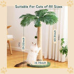 43.3inch Palm Tree Shape Style Sisal Cat Tree Scratching Post Cats, Wear Resistant Cat Claw Scratcher with Plush Stable Base & Hanging Toy Ball, Green