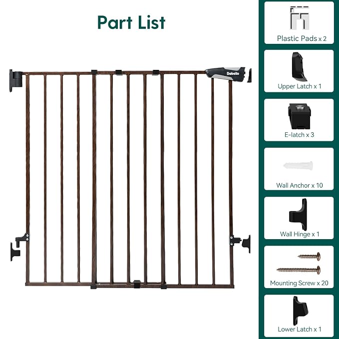 Babelio No Bottom Bar Baby Gate, 28" H x 26-43" W, Black Wood Pattern | Easy Install| One-handed Opening| Auto-close| Drill Needed Indoor Safety Dog/Pet Gate for Stairs, Hallways & Doorways