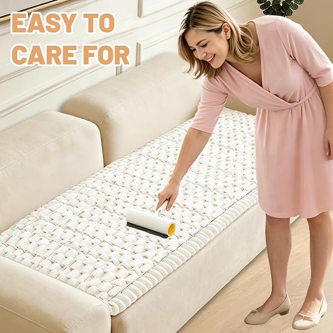 Waterproof Couch Cover for Dogs Washable,Nonslip Fuzzy Durable Pet Friendly | Soft Slipcovers for 3 Cushion Sofa Cover,Plush Thick Protector Fits Mat Bed Leather & Fabric Couches (Beige 27.6"x82.7")
