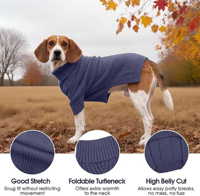 IECOii XXXL Dog Sweater,Warm Dog Sweaters for Extra Large Dogs Girl Boy,Stretchy & Cozy,Turtleneck Knitted Pullover for Pet Wear On Holiday,Easy On Doggy Sweatshirt for Labrador (Blue,XXXL)