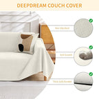 Deep Dream Cat-Scratch Resistant Couch Cover, Waterproof Sofa Cover for 3 Cushion Couch Washable, Pet Friendly Couch Protectors Anti Slip Thickened Sofa Slipcovers for Dogs Pets, 91" x 118", White