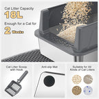 FURTIME Stainless Steel Cat Litter Box, Small Cats Metal Litter Box | High-Sided Open-Top Easy-Clean Litter Pan, Non-Stick, Anti-Leakage, Odor-Free, Comes with Scoop & Mat, 17"×13"×8.4"