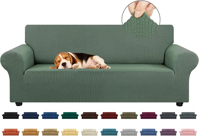 Stretch Couch Covers for Sofa, 3 Cushion Slipcover,Greyish Green | 1-Piece Washable Sofa Cover Pet Friendly(78"-94") Furniture Protector Soft Jacquard, Elastic Bottom for Dogs & Kids