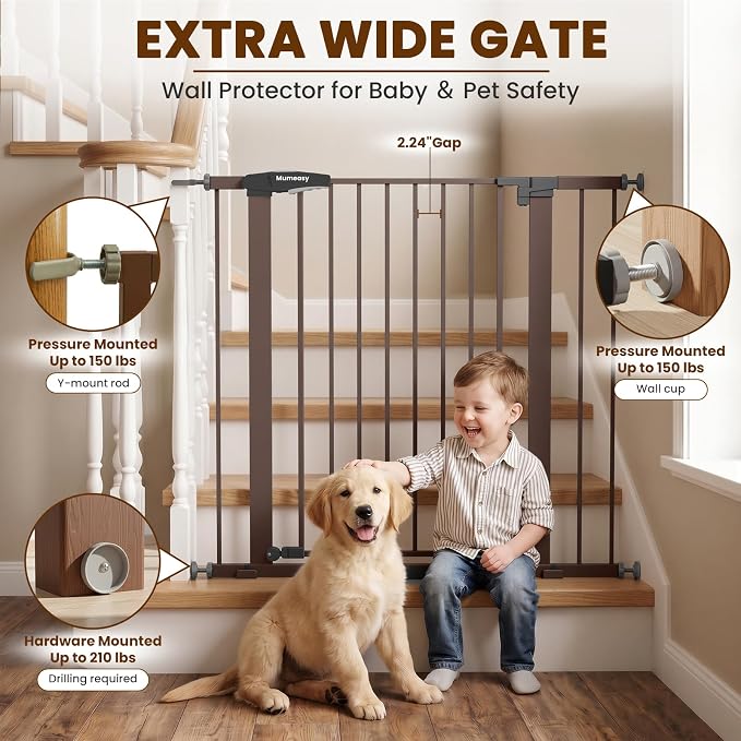 Mumeasy 36" High Extra Tall Dog Gate, 29.7"-40.5" Wide Pressure Mounted Tall Baby Gate for Dog, Auto Close Pet Gate with Door for Stairs,Doorways,House,Black
