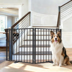 52" Extra Wide Dog Gate Indoor, Heavy Duty Metal Freestanding Dog Gate-Auto Close, Foldable Pet Fence – Anti-Topple Stability Feet for Stairs, Doorways,House,Porch,Deck,Yard(2 Panels,Black)