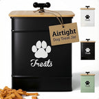 Dog Treat Container Airtight, 6"W x 8"H, Powder Coated, 12 Cup Capacity | Fits All Popular Treats, 12 Cup Capacity, Airtight Bamboo Lid, Easy Open Lid, Dent-Resistant Durable Metal Bone-Shaped Handle