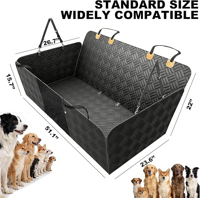 Dog Car Seat Cover, 600D Heavy Duty Waterproof Pet Back Seat Extender with Hard Bottom, Nonslip Scratch Proof Dog Hammock, Machine Washable Car Protector for Cars Trucks SUVs