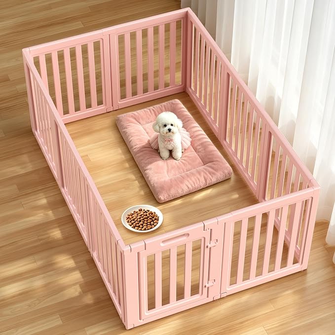 Dog Playpen, Clear Dog Pen, Dog Pen Indoor, Easy to Install and Remove Dog Play Pen, Puppy Playpen Suitable for Dogs, Cats,Dog Playpen Indoor (Pink,23.6 inch Height, 10 Panels)