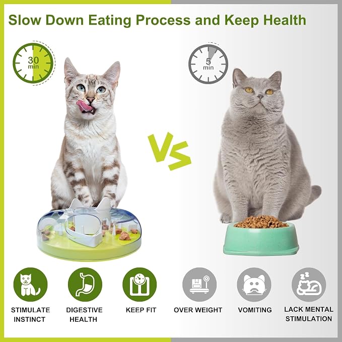 Interactive Cat Treat Puzzle Enrichment Toys, Neon Green | Cat Puzzle Feeder, Slow Feeder, Food Maze, Mental Stimulation Foraging Toys, for Indoor Cats and Kittens