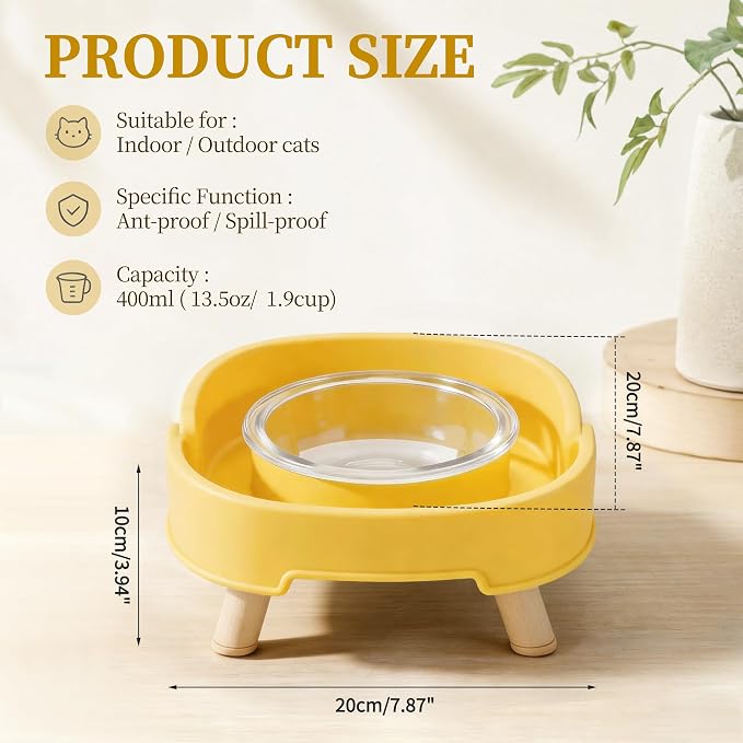 Ant Proof Cat Food Bowl, Elevated Cat Feeding Bowl, Yellow 2pcs | Prevents Ants from Entering and Reduces Neck Stress, Non-Slip Elevated Cat Feeding Bowl