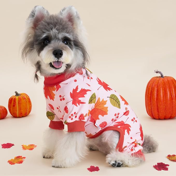 XPUDAC 4 Pack Thanksgiving Turkey Dog Pajamas Soft Strechy Puppy Onesies Funny Pet Fall Clothes for Small Medium Dogs Boy Girl Cat Doggy Costume, XL