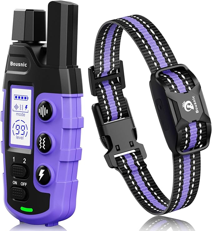 Bousnic Dog Shock Collar - 3300Ft Training Collar with Remote for 5-120lbs Small Medium Large Dogs Rechargeable Waterproof e Collar with Beep (1-8), Shake(1-16), Safe Shock(1-99) Modes (Lightpurple)