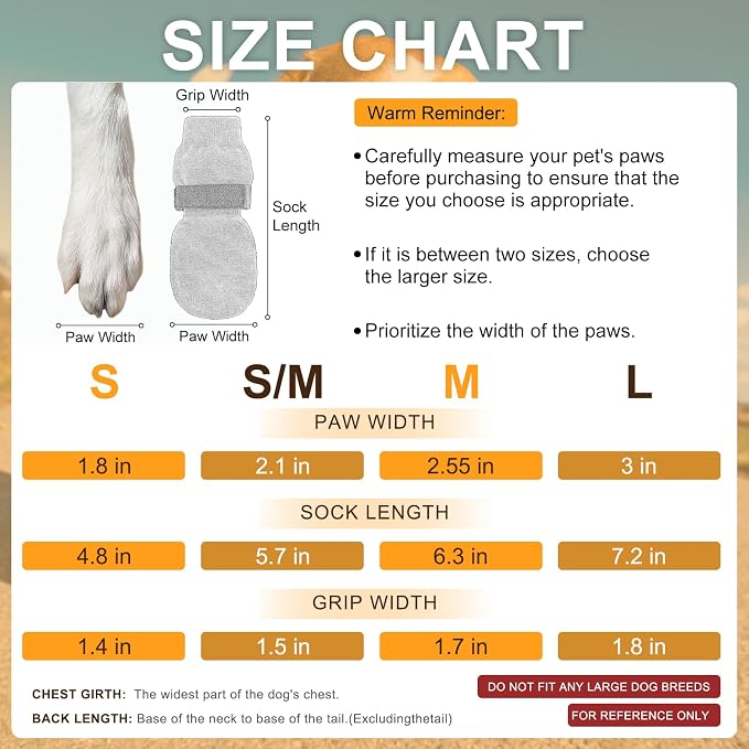 BEAUTYZOO Non Slip Dog Socks to Prevent Licking Paws, Dog Shoes Booties for Hardwood Floors Anti Slip-Thick Grip Works Even When Twisted-Paw Protector for Cold Pavement Small Medium Large Senior Dogs