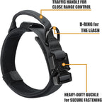 Tactical Dog Collar and Bungee Leash,Military Dog Collar & Leash Set with USA American Flag Adjustable K9 Collar with Heavy Duty Metal Buckle & Handle,with Patches and Airtags Case (L, Black)