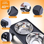 LALOBLUE Elevated Dog Bowls, Raised Bowl with 2 Stainless Steel Food Bowls, Dog Bowls Stand Adjusts to 5 Heights 2.95", 8.46", 9.65", 10.82", 12.01" for Small Medium Large Cats Pets,Black