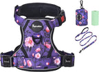Petmolico No Pull Dog Harness Set with Leash Attachment Easy Control Handle Reflective Harness Vest Small Breed, Puppy Vest and Leash Set with Poop Bag Holder, Medium - Purple Peach