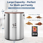 Paw Libero 25 Lbs Stainless Steel Dog Food Storage Container with Airtight Wooden Lid & Ceramic Bone Handle, Large Metal Dog Food Bin for Dogs & Cats, Keep Fresh, Easy to Clean