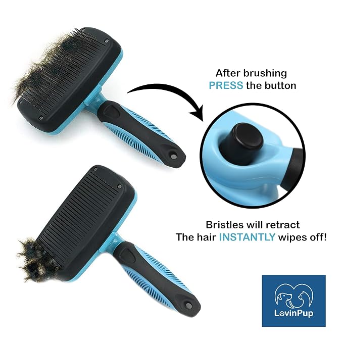 Pet Slicker Brush – Self Cleaning Brush for Dogs & Cats | Retractable Bristles for All Hair Types – Massaging Pins Remove Tangles & Mats Painlessly – Durable Grooming Tool for Pets
