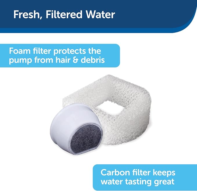 PetSafe Drinkwell Pagoda Fountain, Filters Included, 70 oz Ceramic, White | 2 Free-Falling Water Streams Encourage Hydration, Pet Water Fountain for Cats & Small Dogs, Replaceable Carbon & Foam Filters