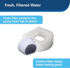 PetSafe Drinkwell Pagoda Fountain, Filters Included, 70 oz Ceramic, White | 2 Free-Falling Water Streams Encourage Hydration, Pet Water Fountain for Cats & Small Dogs, Replaceable Carbon & Foam Filters