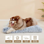 EHEYCIGA Fluffy Dog Crate Bed for Extra Large Dogs, Plush Faux Fur XLP Pad, Calming Anti Anxiety XL Plus Bed for Crate, Washable Soft Warm Dog Mat with Non-Slip Bottom, Grey