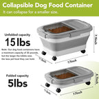 Summark 15 Lbs Dog/Cat Food Storage Container,Collapsible Food Storage Containers with Rolling Wheel Airtight Locking Lid,Pet Food Storage Container with Cup and Scoop,Grey
