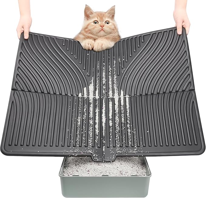 UPSKY Large Cat Litter Mat 31" x 24 Waterproof and Washable, Soft on Paws | Litter Catcher Pad, Cat Litter Trapping Mat, Scatter Control, Fits Most Litter Boxes, Use for Dogs & Cats, Black