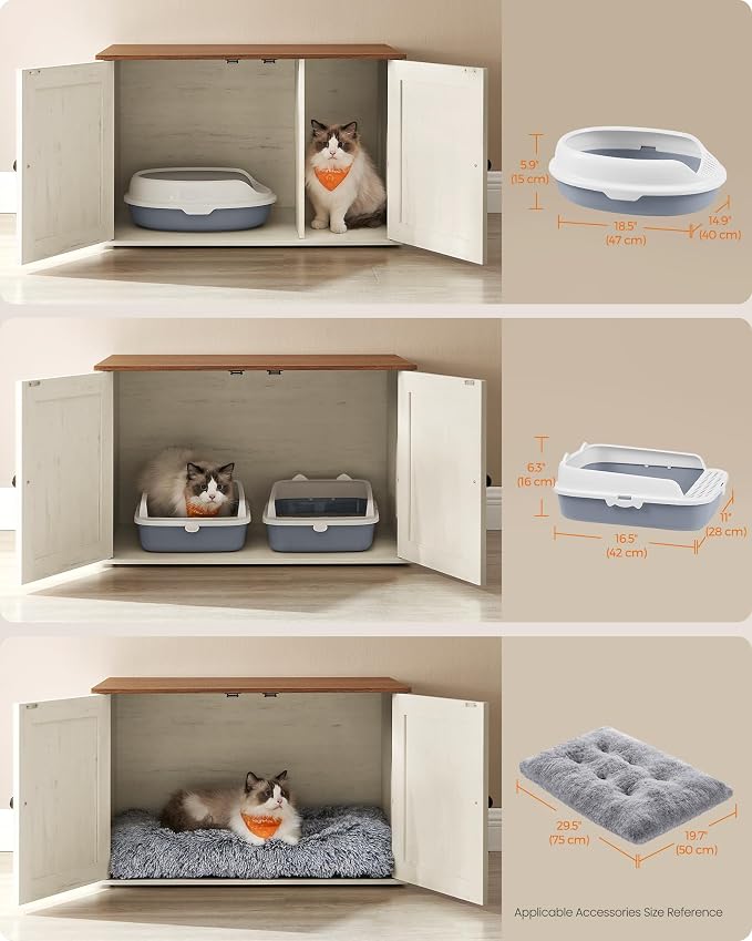 Feandrea Cat Litter Box Enclosure, Litter Box Furniture Hidden with Removable Divider, Indoor Cat House, End Table, 31.5 x 20.9 x 19.7 Inches, Honey Brown and Rustic White UPCL002P01