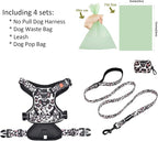 Petmolico No Pull Dog Harness Set with Leash Attachment Easy Control Handle Reflective Harness Vest Small Breed, Puppy Vest and Leash Set with Poop Bag Holder, Large - Leopard