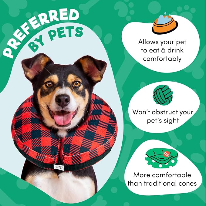 BENCMATE Inflatable Dog Cone Collar Alternative, Soft Dog Cone for Small Medium Large Dogs and Cats, Neck Recovery ECollar Donut Collar After Surgery (Small, Plaid)