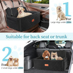 HEGGCOOE Dog Car Seat for Medium/Large Dogs, Pet Booster Seat for Under 55 lbs or 2 Small Dogs, Detachable & Washable Dog Car Bed for Backseat with 2 Safety Leashes(Black)