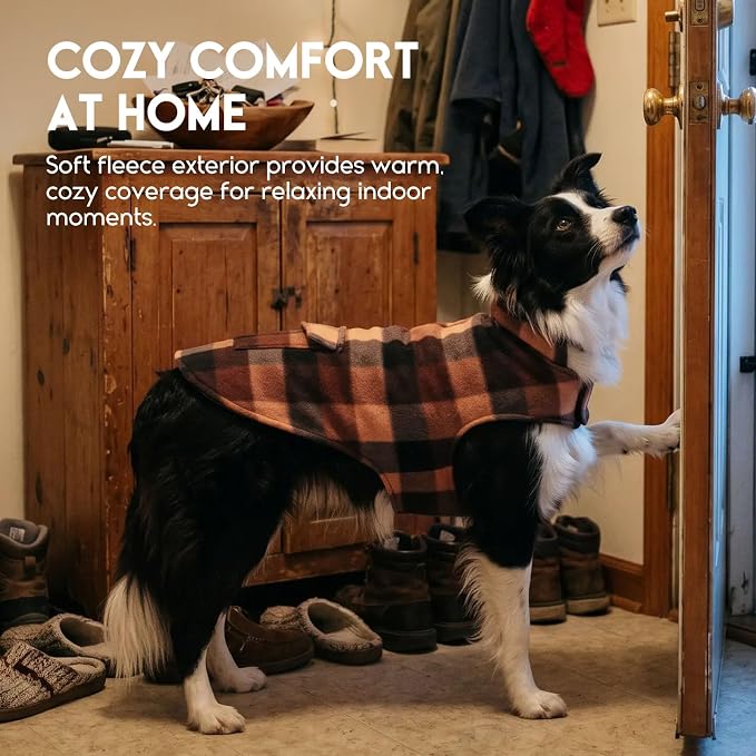 ASENKU Reversible Dog Winter Coat, Dog Jacket for Small Medium Large Dogs | Windproof Plaid Fleece Lining for Cold Weather, Water-resistant Outer Shell, Puppy Puffer Vest with Leash Hole, Coffee S