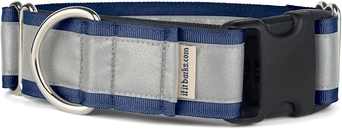 If It Barks - 1.5" Reflective Martingale Collar with Quick Snap Buckle for Dogs - Adjustable - Made in USA - Strong, Durable, and Comfy - Ideal for Training - Fits Most Breeds - Large, Navy
