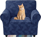 ZNSAYOTX Stretch Armchair Covers for, 1-Piece Chair Slipcovers for Living Room, Furniture Protector with Elastic Bottom for Dogs Cats Kids Geometrical Jacquard Fabric (Small, Navy Blue)