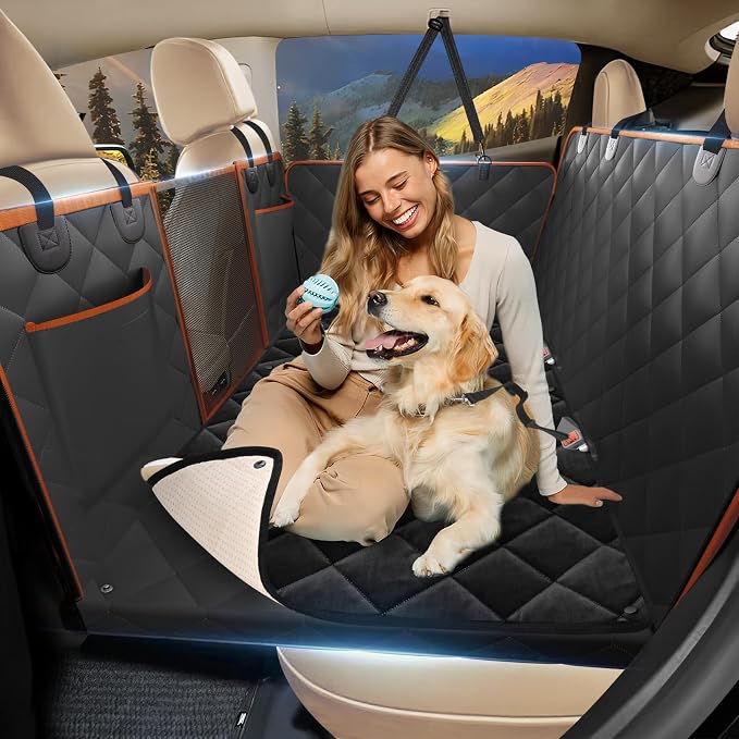 Btefd Back Seat Extender for Dogs, Hard Bottom Car Hammock with Blanket | Dog Seat Cover Supports 420lbs, 45% More Space, Waterproof, Mesh Window, Scratch Resistant, Non-Slip, Easy Care