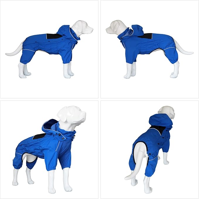 LOVELONGLONG Waterproof Dog Raincoat with Removable Hood – Outdoor Full Body Dog Jacket, Windproof Snowproof Shell Suit – All Season Pet Rain Gear Blue XXS