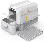 Wooaidagg Enclosed Stainless Steel Cat Litter Box with Odor Control, Modular Design with Drawer and Flip Door, Easy to Clean and Wash,Non-Stick Interior,Extra Large Size Fits All Cats(Light Grey)