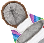 HDE Dog Puffer Jacket Fleece Lined Warm Dog Parka Winter Coat with Harness Hole White Rainbow Stripe - L