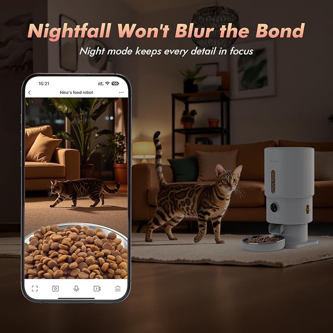 Automatic Cat Feeder with Camera - 5G WiFi Timed Cat Food Dispenser, 1080P HD Video with Night Vision, 1-15 Meals, 1-99 Portions, 2-Way Audio, Keeps Dry Food Fresh, 5L Auto Pet Feeder Also for Dogs