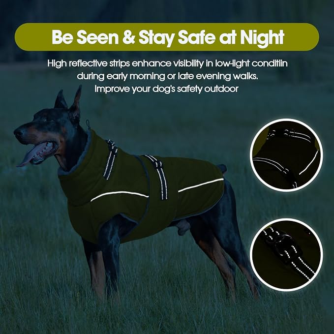QBLEEV Warm Dog Jacket - Reflective, Adjustable Winter Coat with Turtleneck for Cold Weather, Waterproof Fleece Snowsuit for Small, Medium, Large Dogs