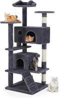 54 Inch Cat Tree Tower with Sisal Scratching Posts | Multi-Level Cat TreeTower with Climbing Ladder, Play Toy Balls House for Indoor Cats, Grey