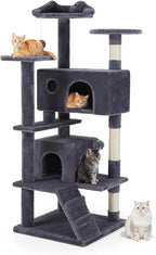 54 Inch Cat Tree Tower with Sisal Scratching Posts | Multi-Level Cat TreeTower with Climbing Ladder, Play Toy Balls House for Indoor Cats, Grey