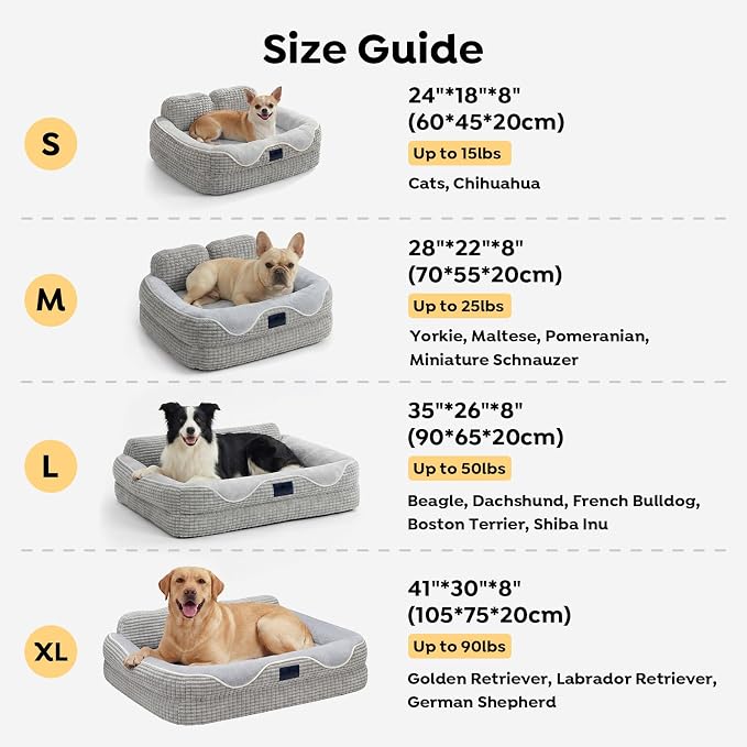 Veehoo Square Dog Bed Medium Size Dog, Orthopedic Dog Bed Couch Sofa, 36" | Washable & Medium Dog Bed for Indoor, Egg-Crate Memory Foam Dog Bed with Sides, Removable Cover, High Back Non-Slip Bottom