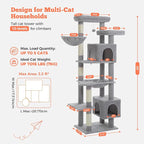 69" Tall Cat Tree for Indoor Cats Large Adult, Multi-Level Cat Tower | Multi-Level Cat Tree with Scratching Posts, Soft Padded Perch, 2 Dangling Toys