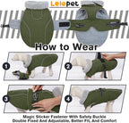 Lelepet Dog Coats for Large Dogs Waterproof Dog Jacket with Adjustable Fit | Windproof Cold Weather Coats with Adjustable Buckle & Leash Hole Reflective Winter Jackets for Large Dogs, Army Green, XXL