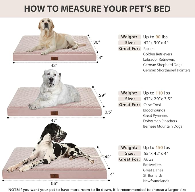 WNPETHOME Orthopedic XL Dog Beds Large Sized Dog, Waterproof Extra Large Dogs Bed with Removable Washable Cover, Multi-Needle Quilting Dogs Crate Bed