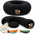 Cat Tunnel Bed with 2 Catnip Fish Toys (1000mg Natural Catnip) Interactive Cat Toys, Cat Tubewith Kitten Toys for Indoor Kittens, Collapsible Play Tunnel, Dark Grey