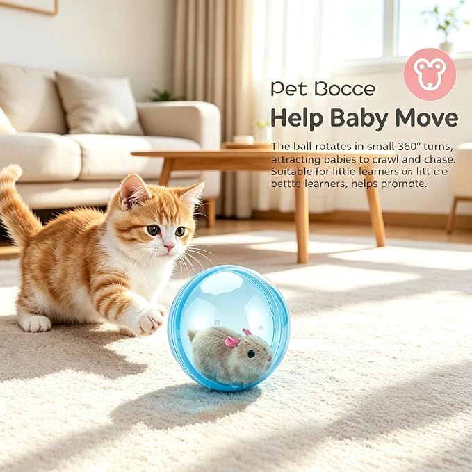 Self-Rolling Interactive Cat Ball - Mouse - Automatic Obstacle Avoidance | Realistic Plush Cat Toy Ball Mouse Designs Automatic Rolling for Chasing Fun Blue Ball