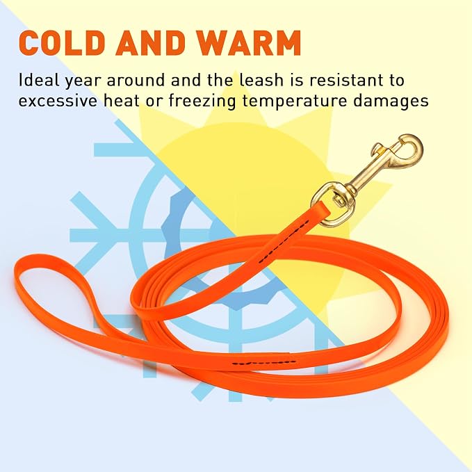Viper Biothane K9 Working Dog Leash Waterproof Lead for Tracking Training Schutzhund Odor-Proof Long Line with Solid Brass Snap for Puppy Medium and Large Dogs, 10ft Hunter Orange
